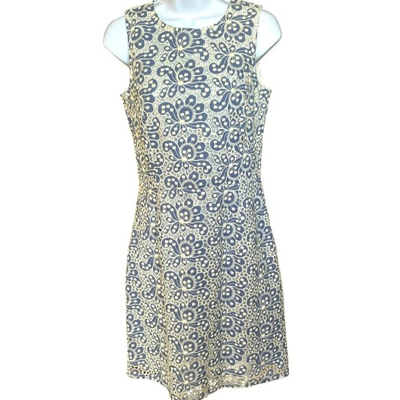 Brooks Brothers Red Fleece Periwinkle Cream Embroidered Floral Dress Size 4 NWT - Picture 1 of 6